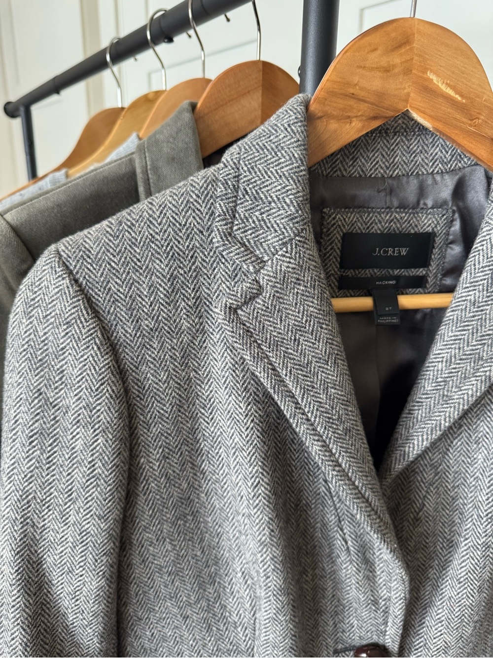 J. Crew Women’s Gray Herringbone Schoolboy Wool Blazer Sz 2 Tall 2T Jcrew J Crew